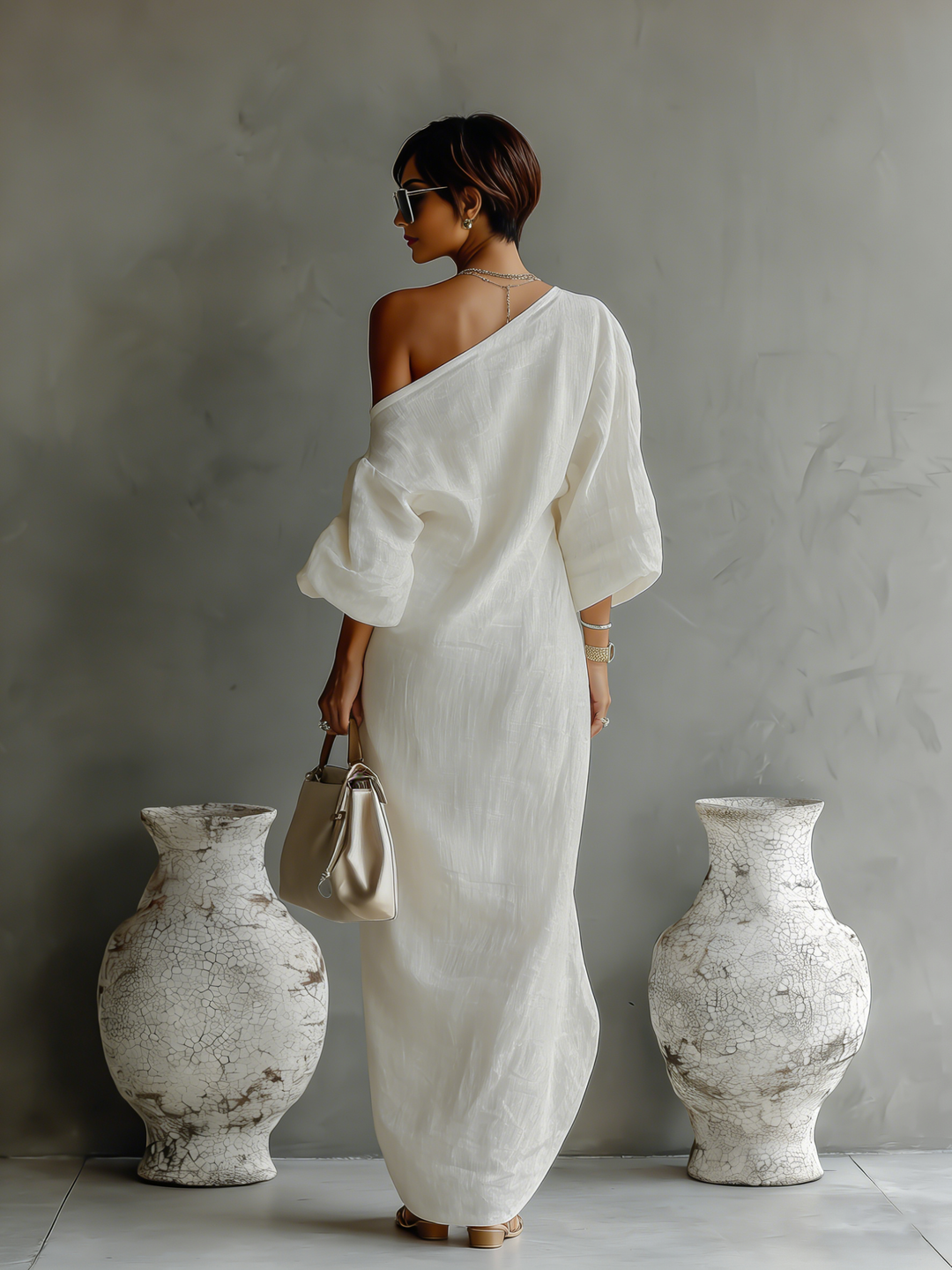 Lara™ | Off-Shoulder Linnen Jurk in Ivoor