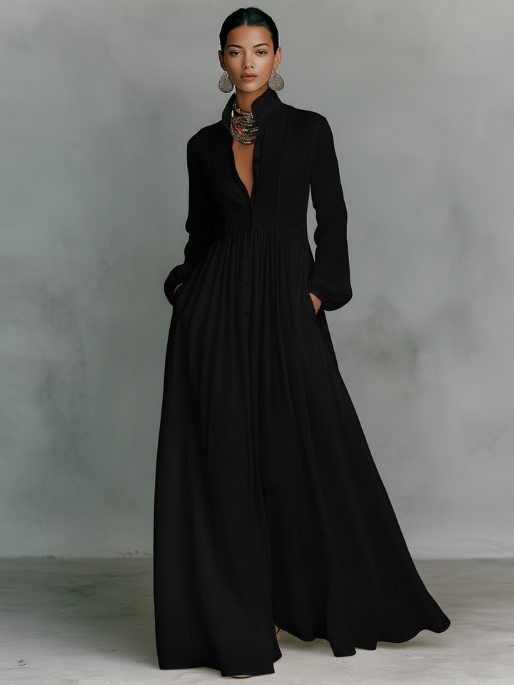 Amélie™ | Elegante Maxi Overhemdjurk met Knoopsluiting