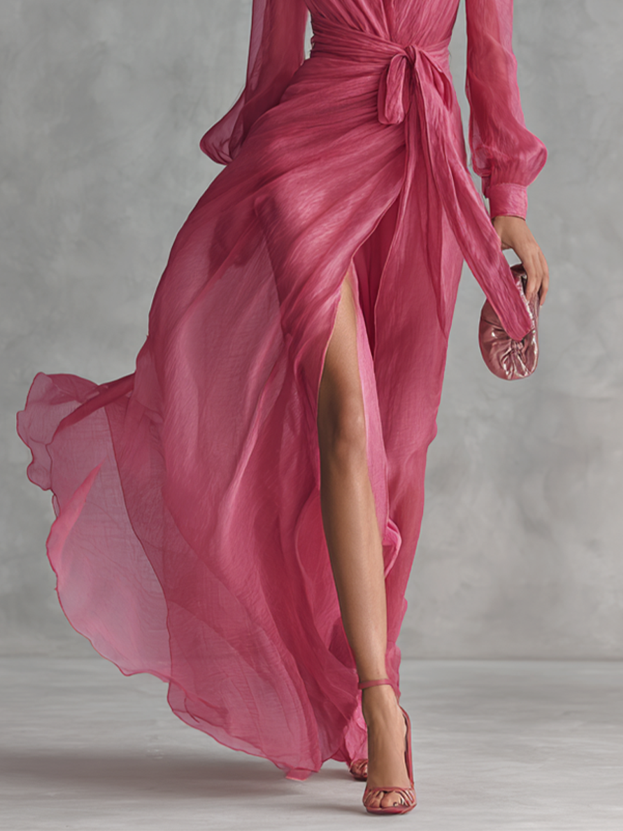 Riva™ | Roze chiffonjurk met V-hals