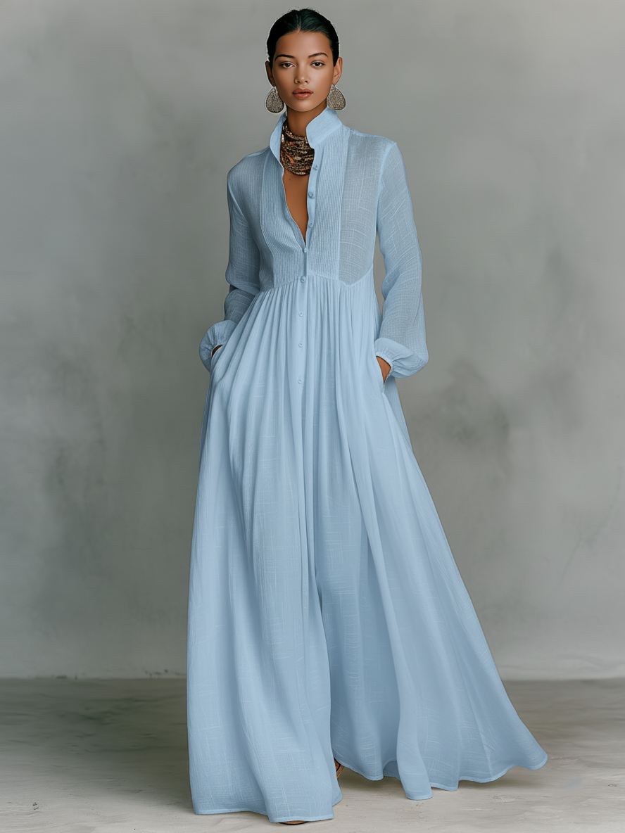 Amélie™ | Elegante Maxi Overhemdjurk met Knoopsluiting
