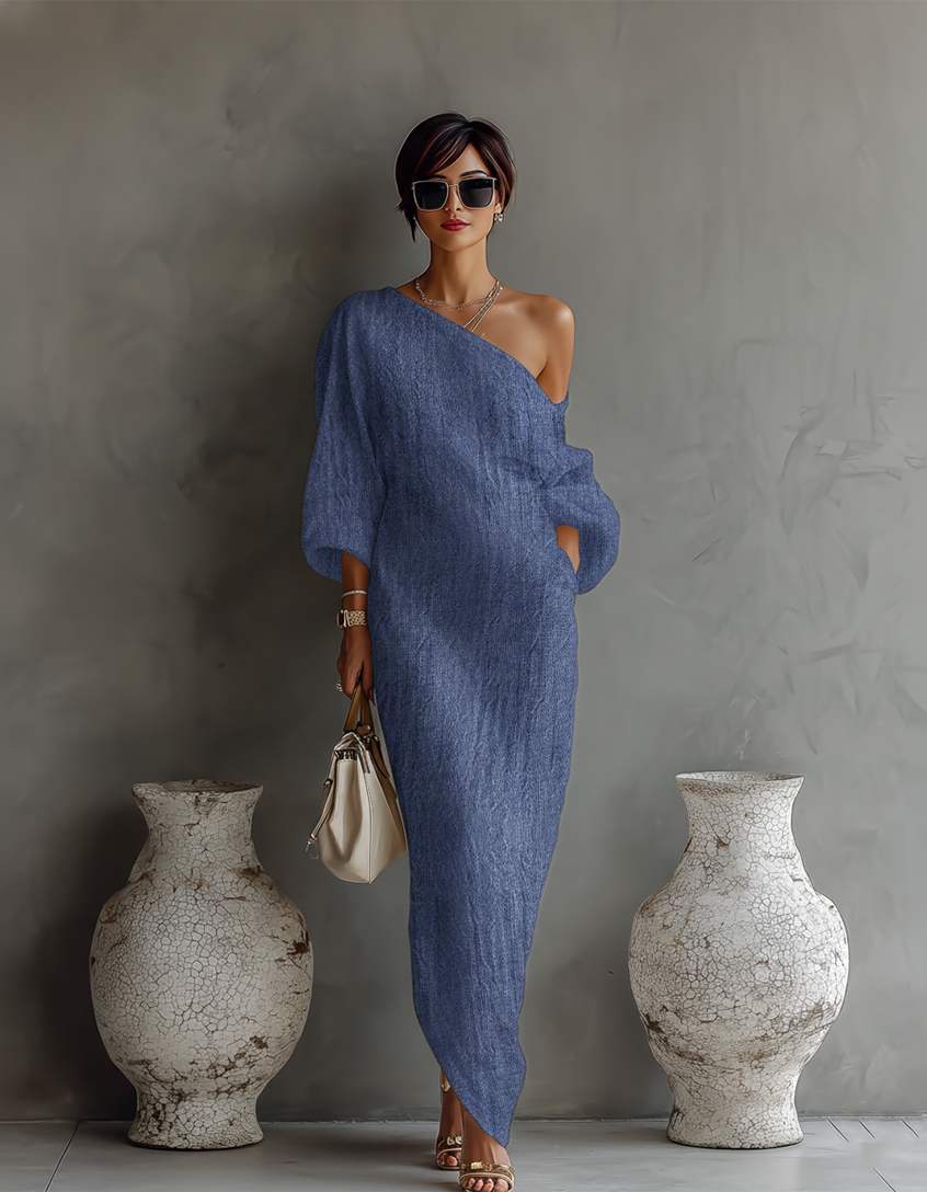 Lara™ | Off-Shoulder Linnen Jurk in Ivoor