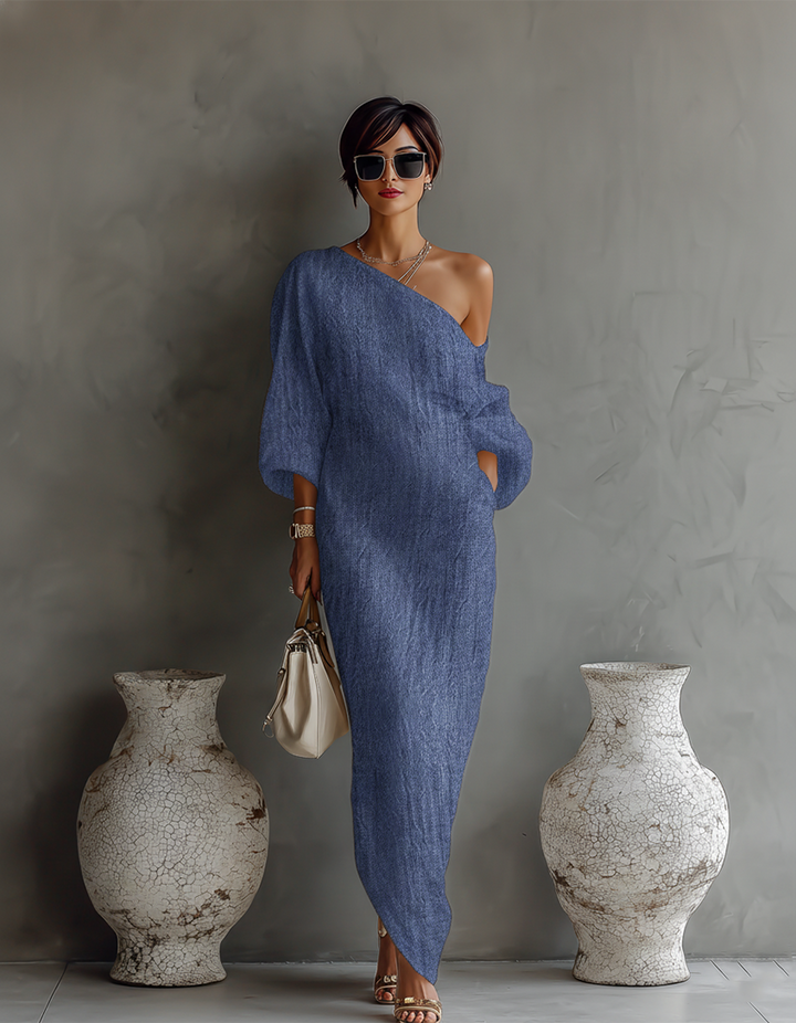 Lara™ | Off-Shoulder Linnen Jurk in Ivoor