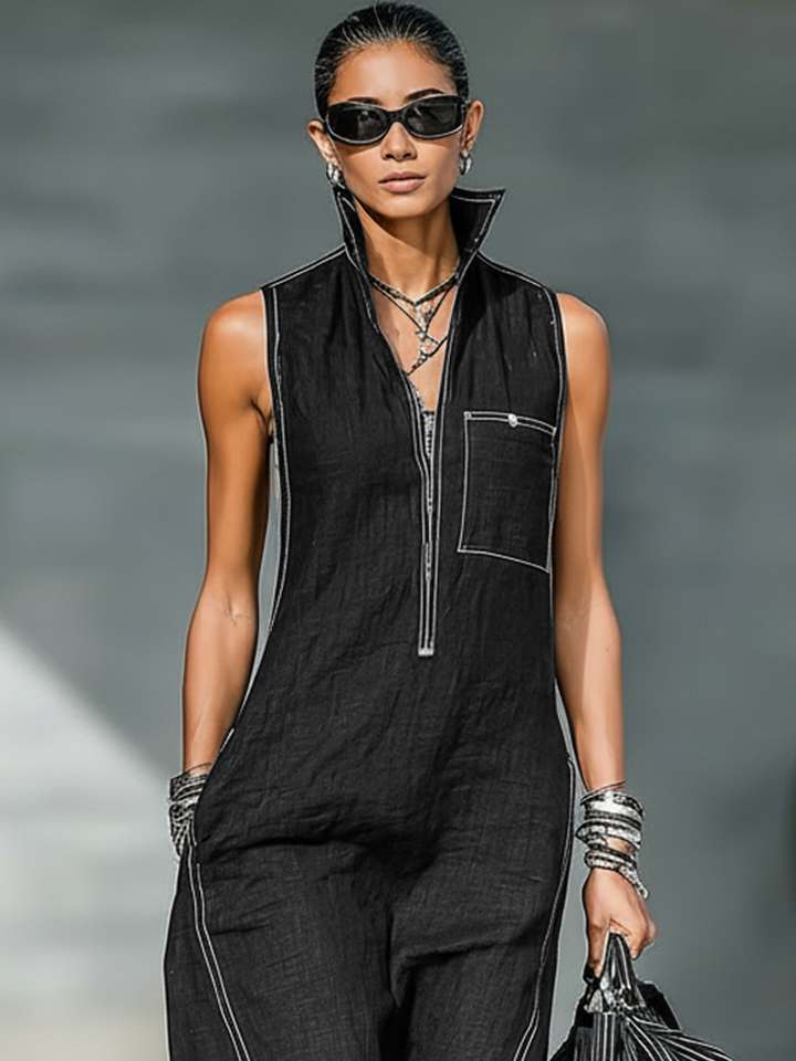 Mona™ | Mouwloze jumpsuit met witte zoom