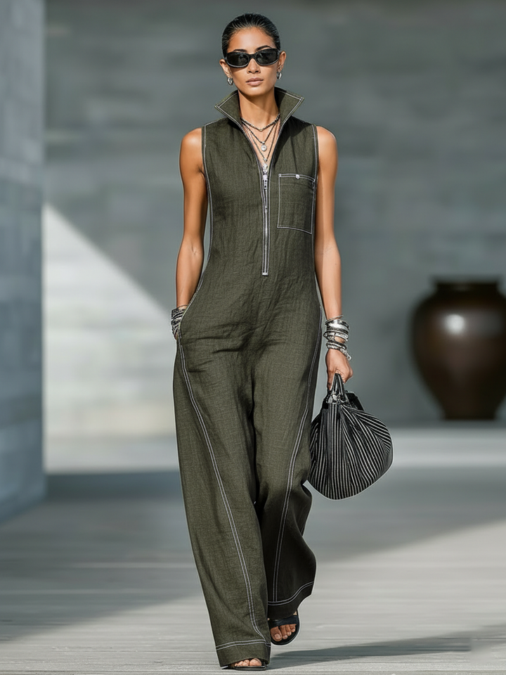 Mona™ | Mouwloze jumpsuit met witte zoom