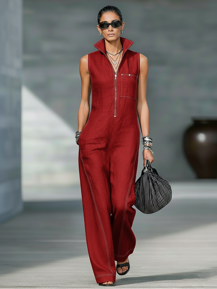 Mona™ | Mouwloze jumpsuit met witte zoom
