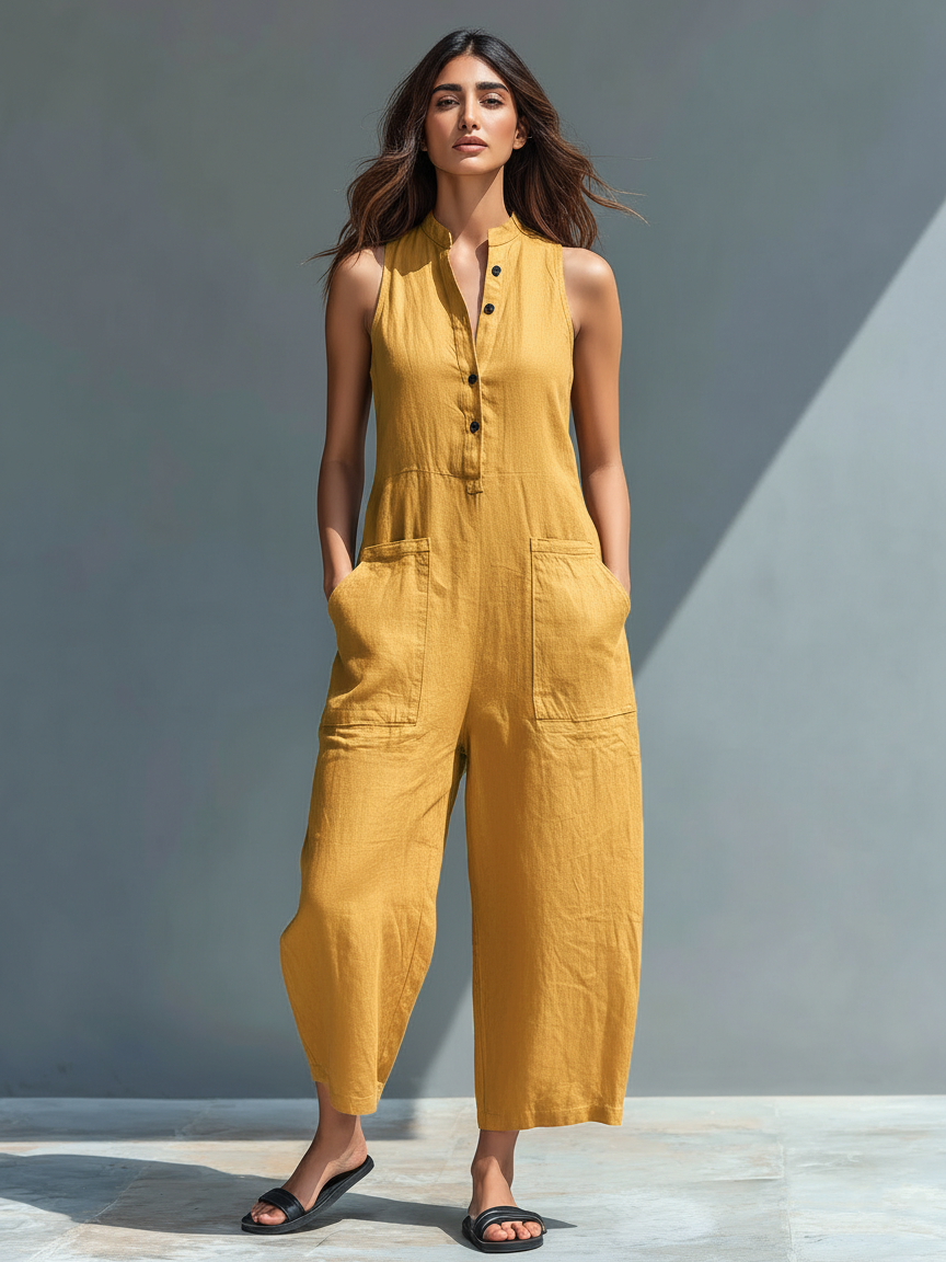 Mouwloze linnen jumpsuit