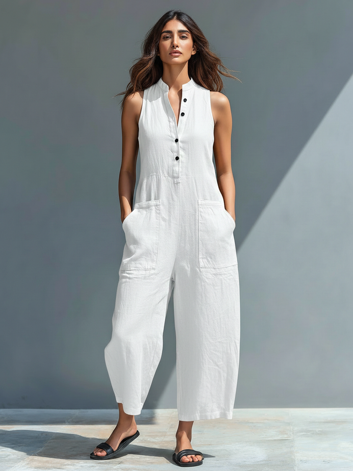 Mouwloze linnen jumpsuit