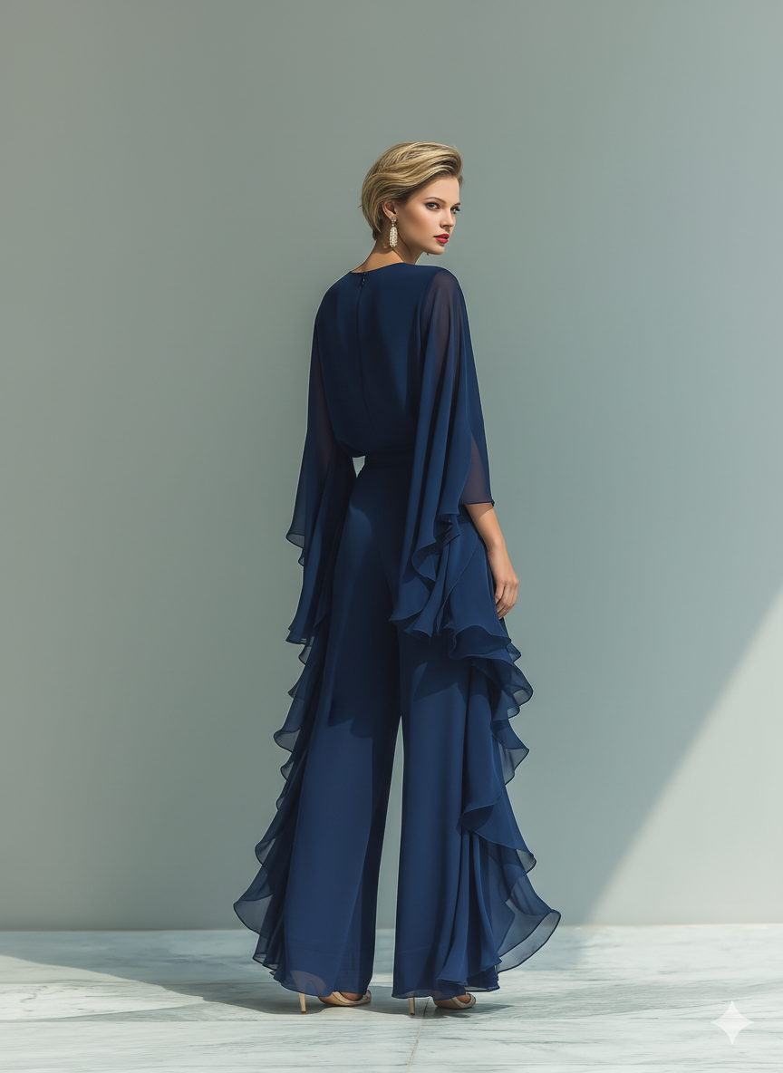 Sera™ | Marineblauwe Chiffon Set met Ruches
