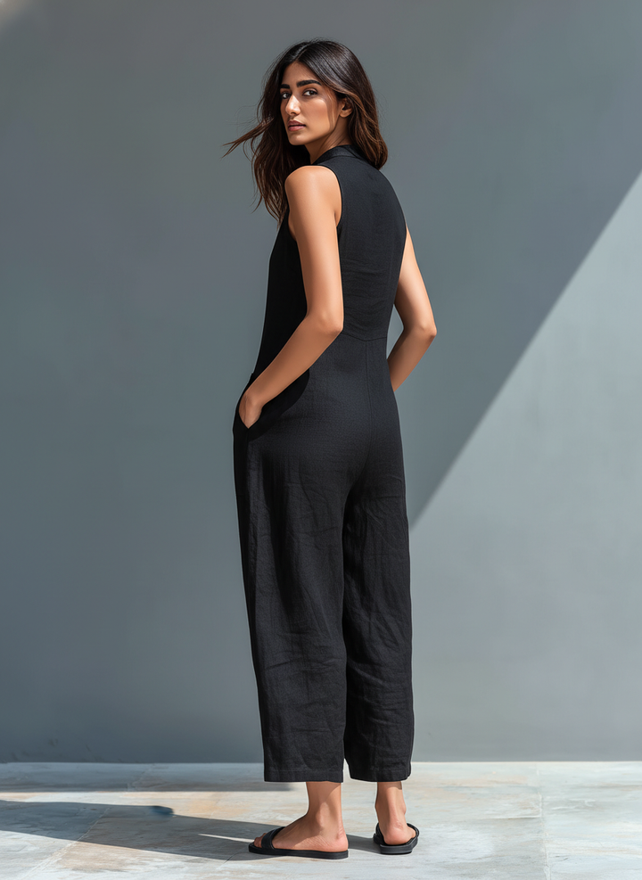 Mouwloze linnen jumpsuit