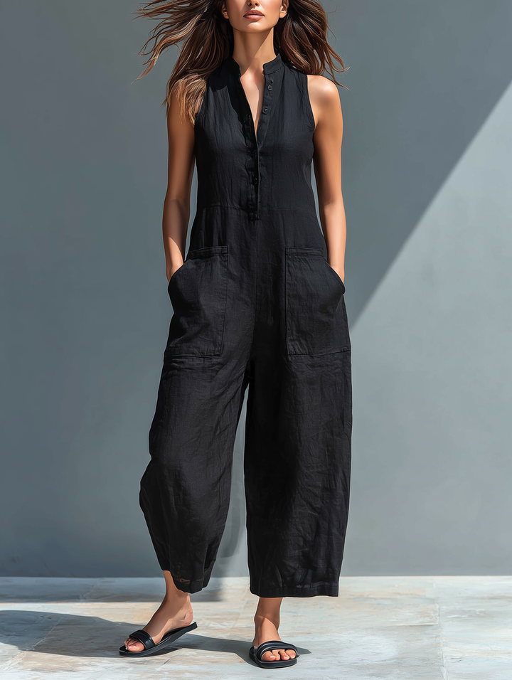 Mouwloze linnen jumpsuit