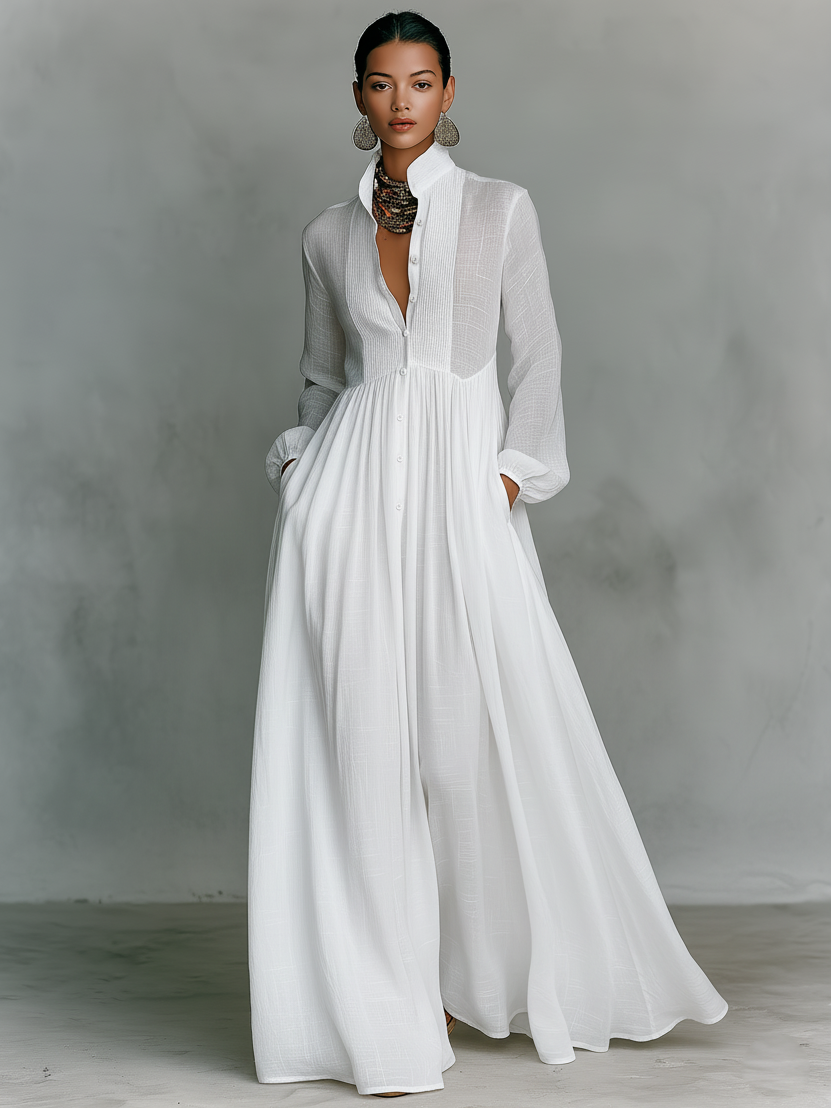 Amélie™ | Elegante Maxi Overhemdjurk met Knoopsluiting