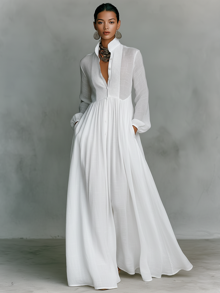 Amélie™ | Elegante Maxi Overhemdjurk met Knoopsluiting