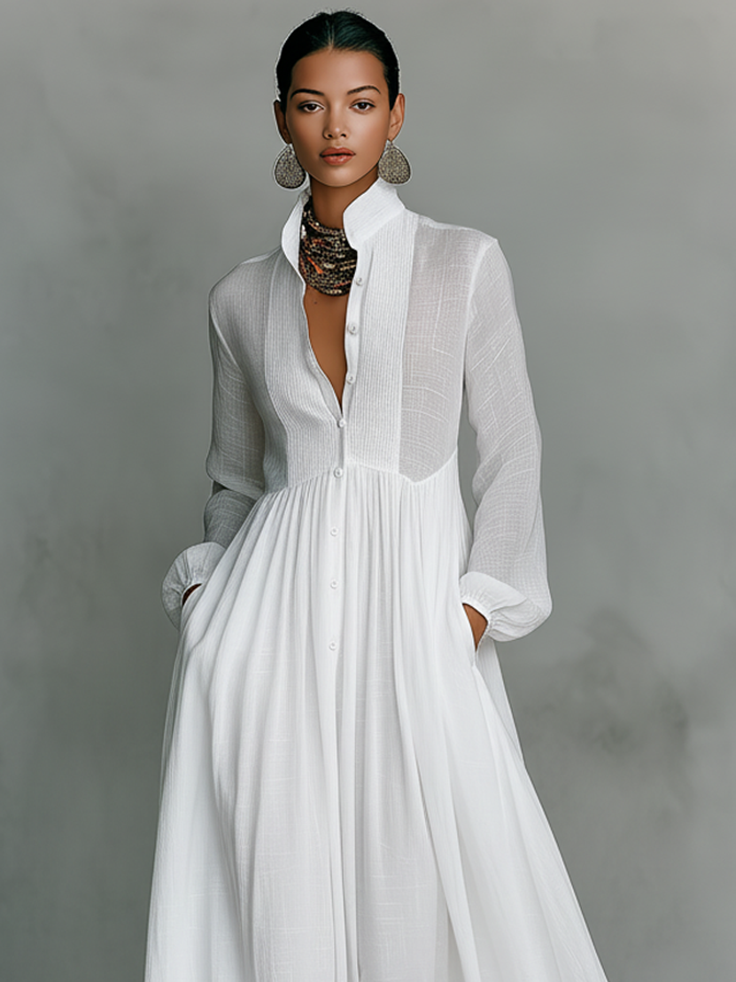 Amélie™ | Elegante Maxi Overhemdjurk met Knoopsluiting