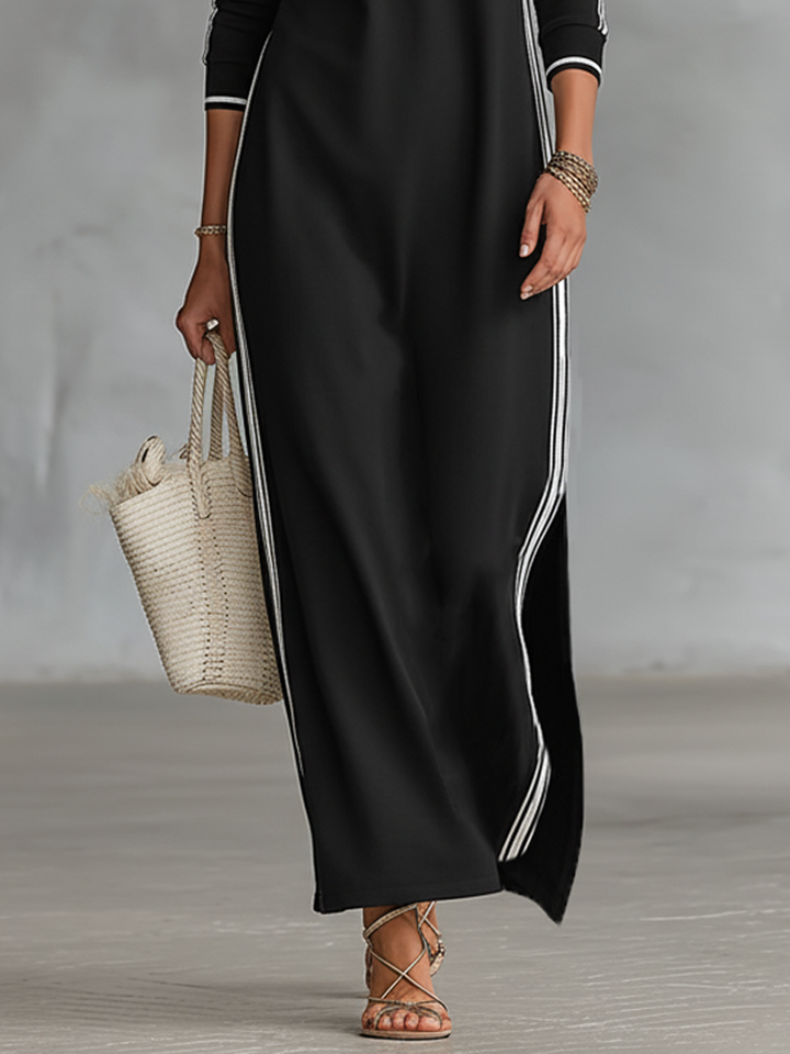 Lora™ | Lange sweatjurk met knoopdetail en kraag